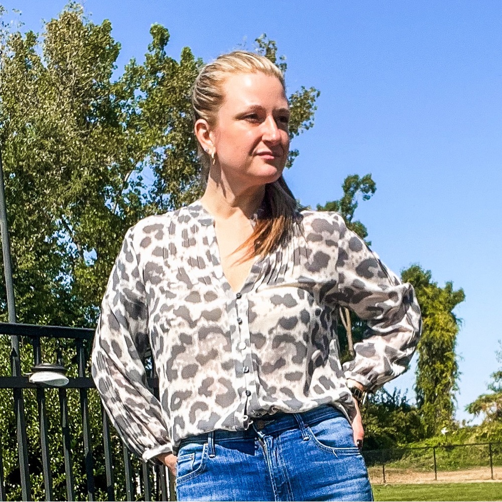 Banana Republic Gray Leopard Print Blouse